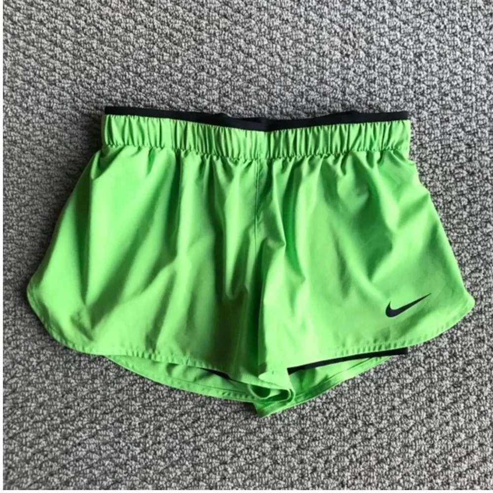 Nike Bright Neon Green Short With Built In Black Bike Short For Training/Running